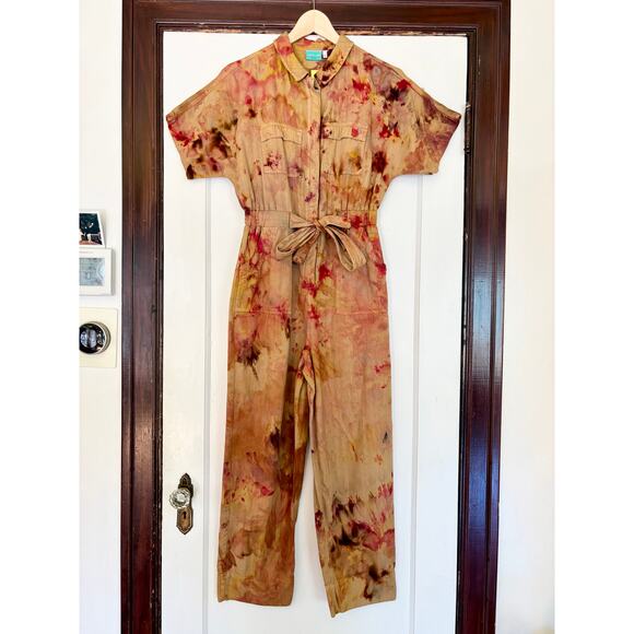 Chloe Cox Upcycled / Handmade One of a Kind Brown Tie Dye Jumpsuit Coveralls- SM - Picture 1 of 4